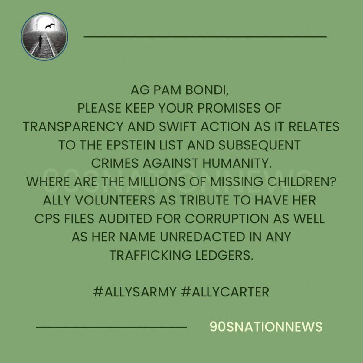 4thechildren24's tweet image. @PamBondi We’re still waiting for the Epstein files to be released….
AG Pam Bondi….Whats the hold up?? What are you waiting for?!
#unredactAllyCarter 
#auditcps 
#releasethedamnfiles 
ALLYSARMY.COM