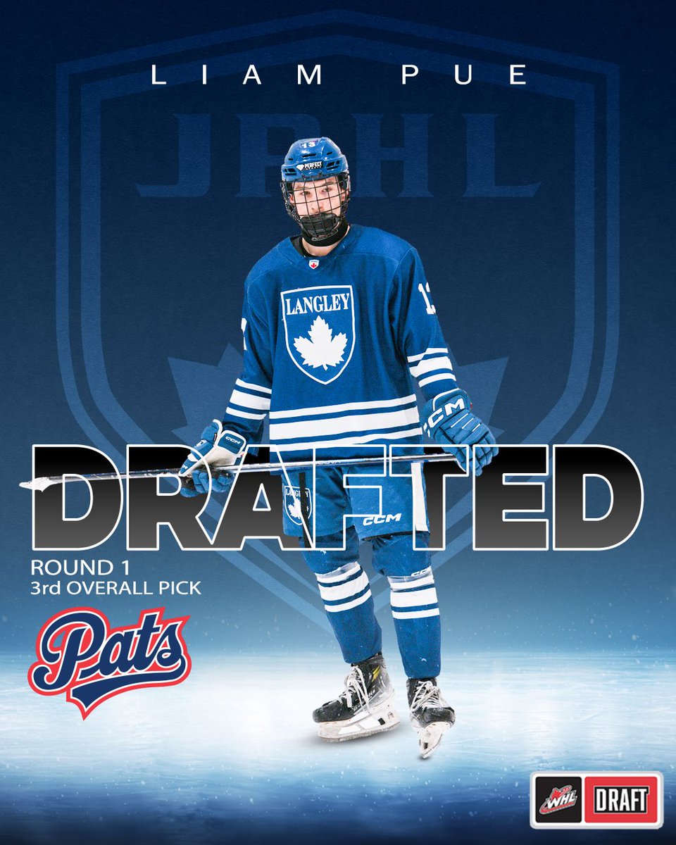 Junior Prospects Hockey League (@jrprospectshl) on Twitter photo Congratulations to Liam Pue on being selected 3rd overall to the <a href="/WHLPats/">Regina Pats</a>
Langley HA (JPHL) ➡️ Regina Pats (WHL) Congratulations to Liam Pue on being selected 3rd overall to the <a href="/WHLPats/">Regina Pats</a>
Langley HA (JPHL) ➡️ Regina Pats (WHL)