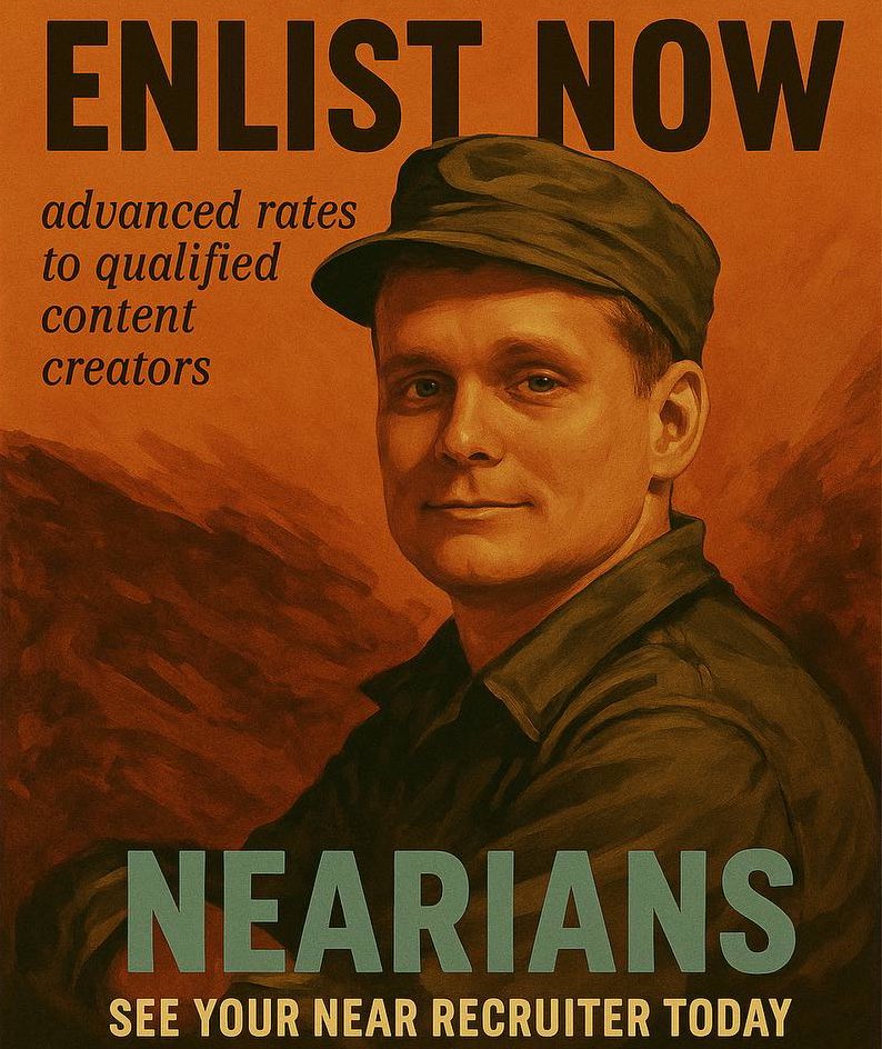 NEAR Content Creator Calls 👨🏻‍🚒

Goals:
- Focus the firehose 🔥 
- Create memes &amp; content 🎬
- Brainstorm 🧠 
- Vibe together 😎

Set your reminder to enlist in NEAR boot camp: x.com/i/spaces/1YqGo…