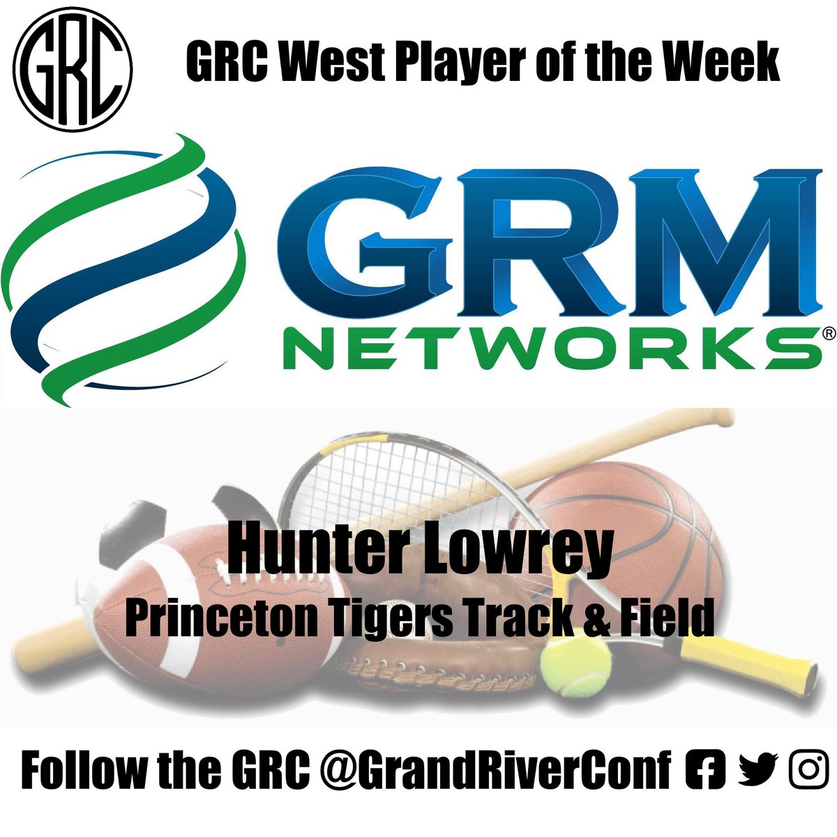 The GRM Networks GRC West Player of the Week is Hunter Lowrey of the Princeton Tigers Track &amp; Field Team. Hunter won the Shot Put and Discus at the Bulldog Relays in Stanberry and won the Discus at the Marcus Hounsom Relays at Putnam County.  He is currently ranked in the Top 2