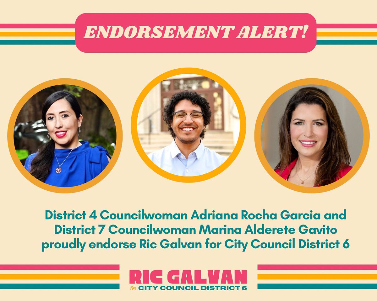🌟Endorsement Alert!🌟 The Ric for Six Campaign is pleased to receive the endorsement of District 4 Councilwoman Adriana Rocha Garcia and District 7 Councilwoman Marina Alderete Gavito.