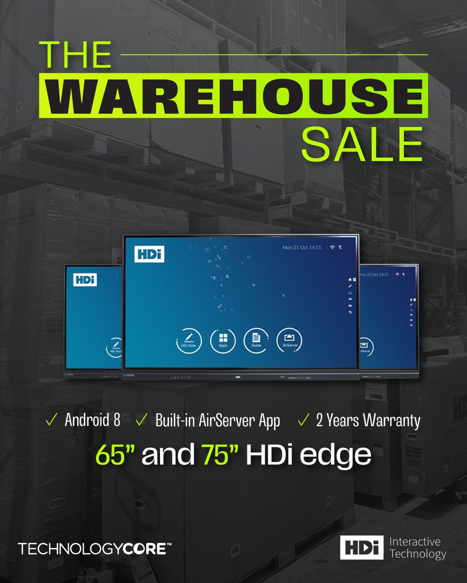 TechCoreAus's tweet image. Our Warehouse Sale is still ON! Grab a brand-new 65" or 75" HDi Edge screen at an unbeatable price.
Limited stock available—don't miss out!
Contact us today for more info, or visit the link!
technologycore.com.au/product/wareho…
#technologycore #HDinteractive #HDiInteractive #clearancesale