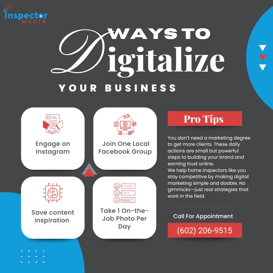 inspector_media's tweet photo. 📲 Looking to grow your inspection business? These 4 easy digital moves can make a BIG difference:
👉 Learn more at https://t.co/jqZxnH00Kp

#DigitalMarketing #HomeInspectors #ContentCreation #InspectorMedia https://t.co/No1A047RyD