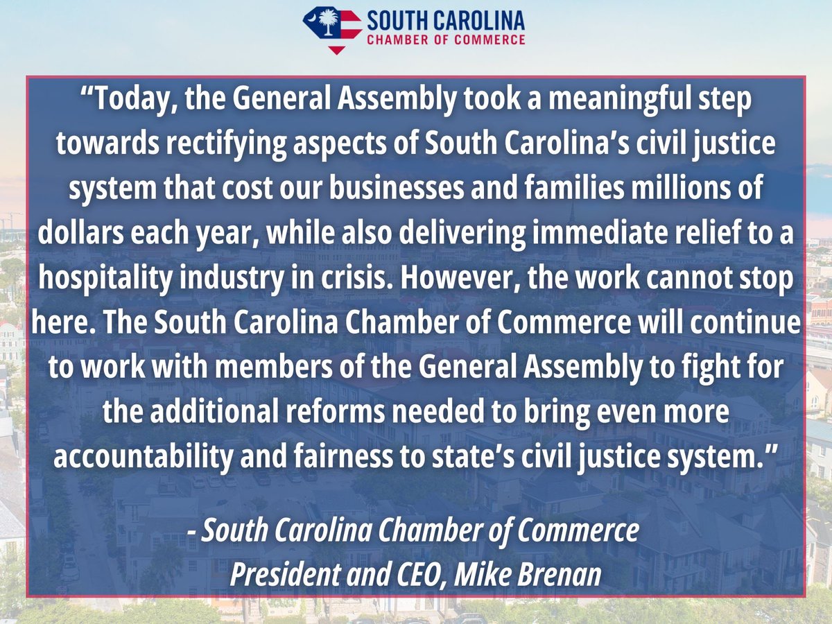 📰 With the passage of H.3430, the General Assembly has taken an important step towards making S.C.’s civil liability laws more fair and balanced.

Full statement ⬇️