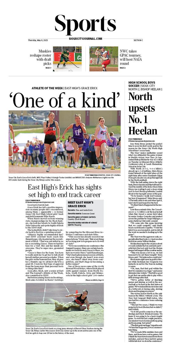Ryan Timmerman (@ryantimmerman3) on Twitter photo Athlete of the Week | East's Grace Erick
The SDSU recruit kept tabs on runners who beat her before. Most are chasing her now.
"Before this year, I got maybe one 1st place finish ... that taste of what winning feels like only motivates you to do it again."
#iahstrk <a href="/SCEast_Track/">SC East Track&Field</a> Athlete of the Week | East's Grace Erick
The SDSU recruit kept tabs on runners who beat her before. Most are chasing her now.
"Before this year, I got maybe one 1st place finish ... that taste of what winning feels like only motivates you to do it again."
#iahstrk <a href="/SCEast_Track/">SC East Track&Field</a>