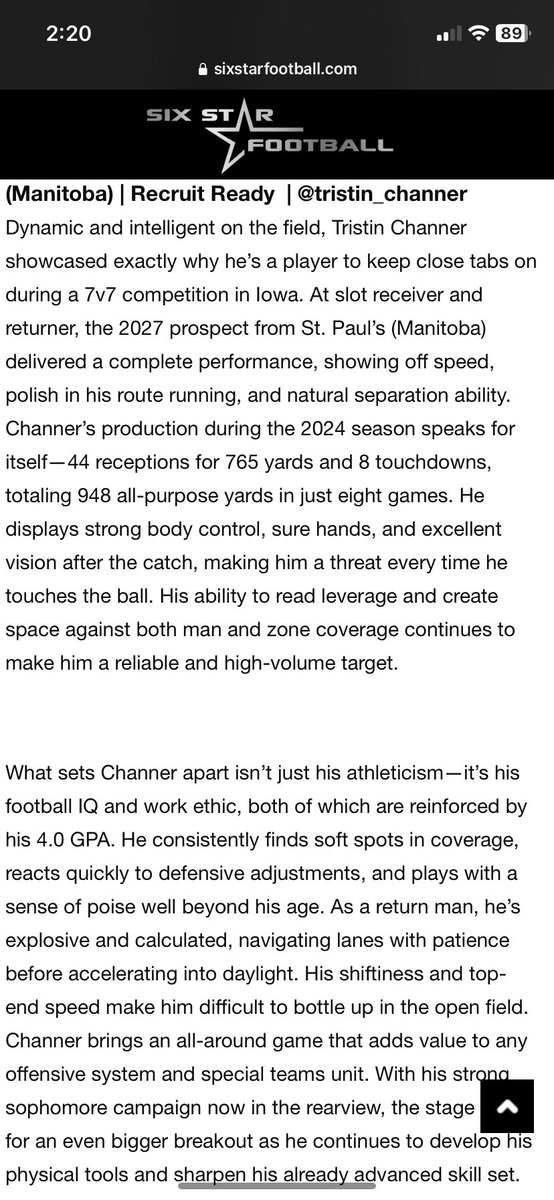 tristin_channer's tweet image. Big thank you to @sixstarfootball for the write up!🔥 Much appreciated!
