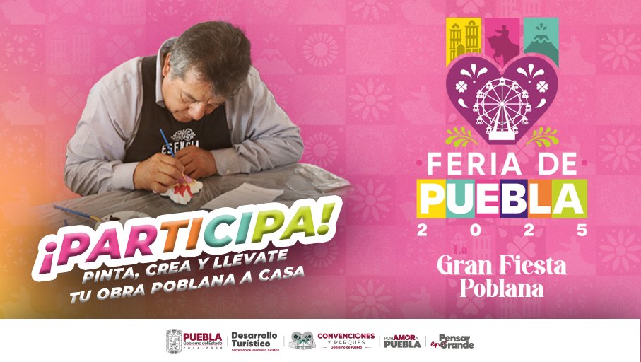 Gobierno de Puebla (@gob_puebla) on Twitter photo 🎨 ¡Haz tu propia obra maestra!
Pinta, crea y llévate un pedacito de Puebla desde la <a href="/FeriaPuebla/">Feria de Puebla</a>.
#PorAmorAPuebla #PensarEnGrande
📲 feria.puebla.gob.mx 🎨 ¡Haz tu propia obra maestra!
Pinta, crea y llévate un pedacito de Puebla desde la <a href="/FeriaPuebla/">Feria de Puebla</a>.
#PorAmorAPuebla #PensarEnGrande
📲 feria.puebla.gob.mx