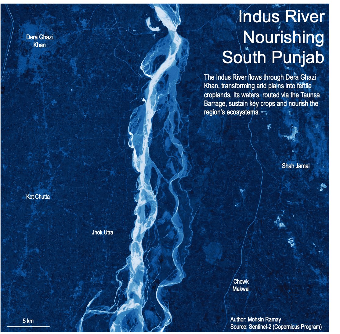 Indus River at Dera Ghazi Khan!

The Indus transforms dry southern Punjab into fertile farmland. Channeled through Taunsa Barrage, it sustains crops, ecosystems, and livelihoods—where rainfall is rare, the river is everything.

#Pakistan #indusriver #rivers #maps