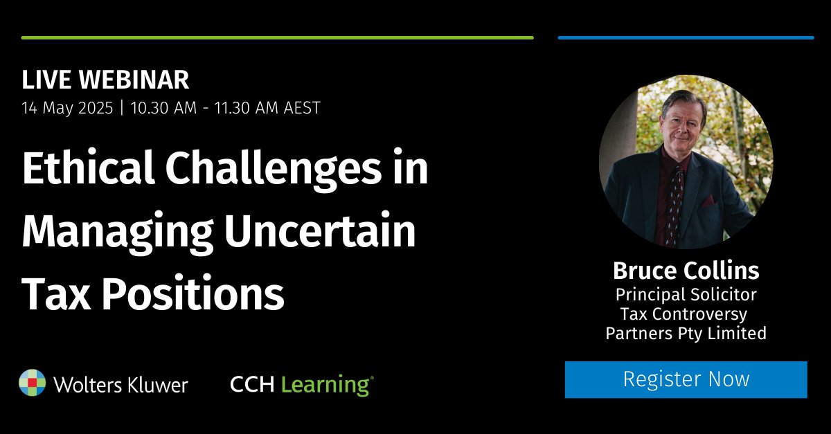 Join Bruce Colins to discover how to navigate ethical risks of managing clients with uncertain tax positions, insights on ethical obligations, recognise challenges, using analytical frameworks &amp; when to exit engagements.

Register Here: ow.ly/vG0F50VMKkB

#Ethics #Tax #CPD