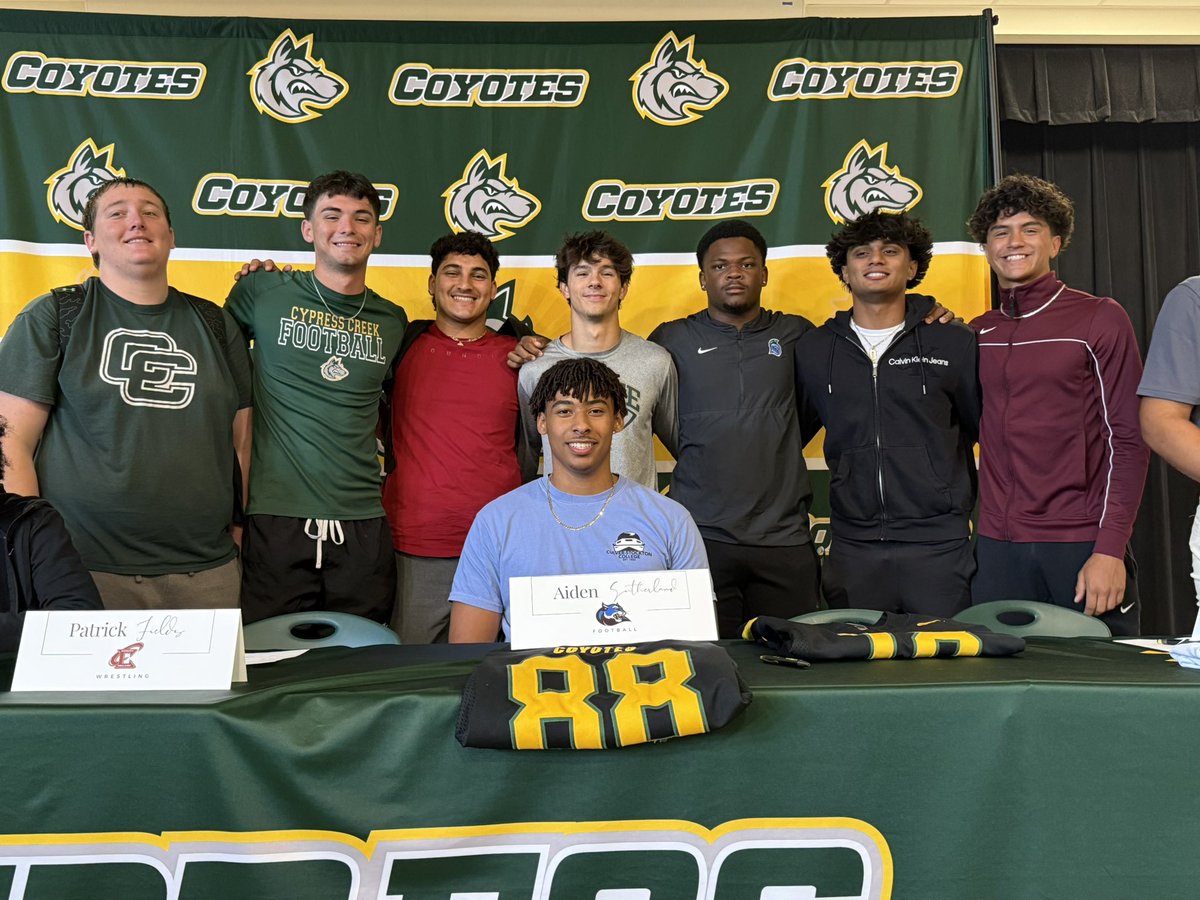 Another one of our Coyotes is headed to the next level! Congratulations <a href="/AidanSutherl82/">Aidan Sutherland</a> Aidan Sutherland on signing with Culver Stockton. Go be great!!! <a href="/StayHowlin/">Coyote Football</a> <a href="/CCHS_Sport/">Cypress Creek High School Athletics</a> <a href="/TheCoyoteWay/">CypressCreek</a>