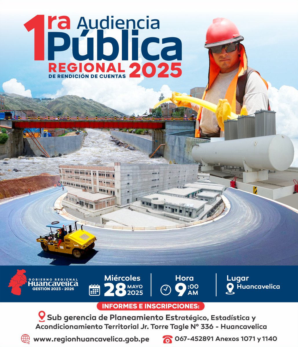 📣 ¡Participa en la 1.ª Audiencia Pública Regional de #RendiciónDeCuentas2025!

🗓 Mié. 28 mayo
🕘 9:00 a.m.
📍 Huancavelica
Infórmate, opina y construyamos juntos una gestión transparente y participativa. 💬🤝
#HuancavelicaParticipa #TransparenciaRegional #GobiernoAbierto