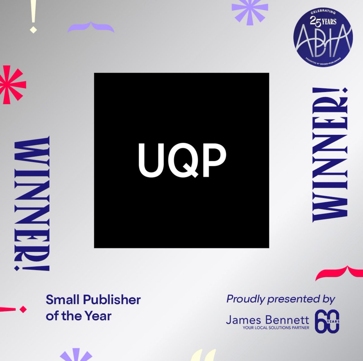 Stop the presses (again): <a href="/UQPbooks/">UQPBooks</a> is the 2025 Small Publisher of the Year in the <a href="/ABIA_Awards/">ABIA</a>. That's four years running!

Congratulations to the whole team 🎉
