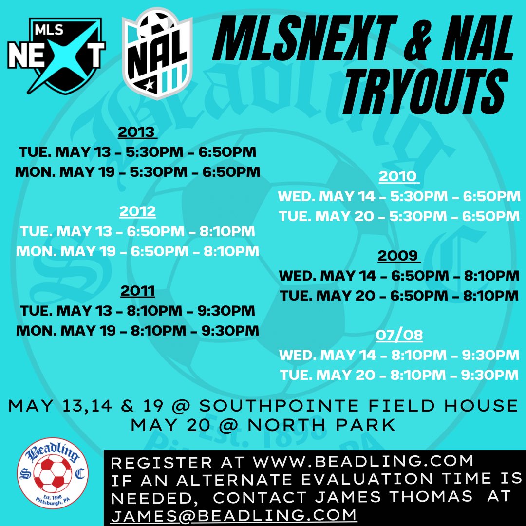 ‼️2025-26 MLS NEXT &amp; NAL Coaching Assignments‼️

Swipe ➡️ to see tryout times and more information on our boys platforms! #WearTheB