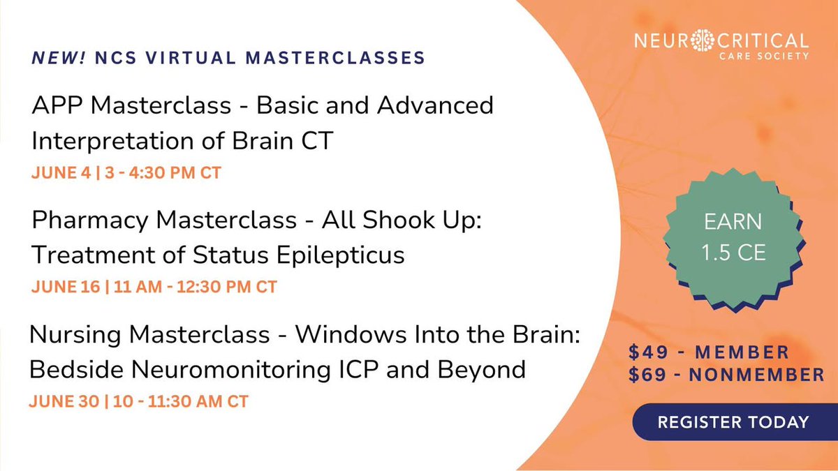 NCS Masterclasses are a new, in-depth educational experience designed to elevate your expertise in neurocritical care. These 90-minute, online courses dive into key focus areas, tailored to specific professions within the field. Engage with expert faculty, gain practical insights