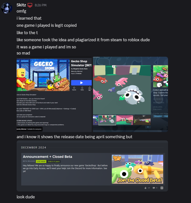 doodlinsm's tweet photo. I'm so mad

I'm not even a dev of any game in the screenshots but come on. It's one thing if you do it for a popular game, but it's another game that is in beta and tryna raise money for their own game. #roblox #robloxdev #steam https://t.co/cjfSxrJNvi