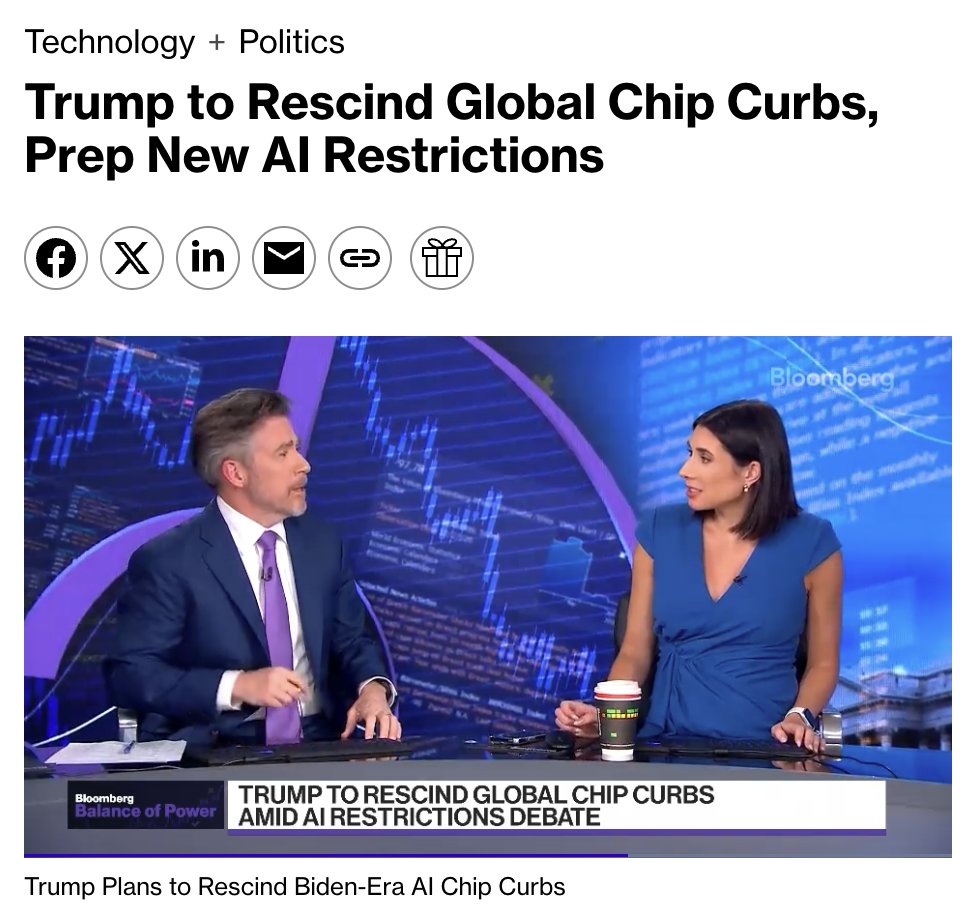 We'll see what happens soon.

As the Trump Admin considers changes to AI chip export controls, what might happen? And which controls should stay?

A few quick thoughts 🧵