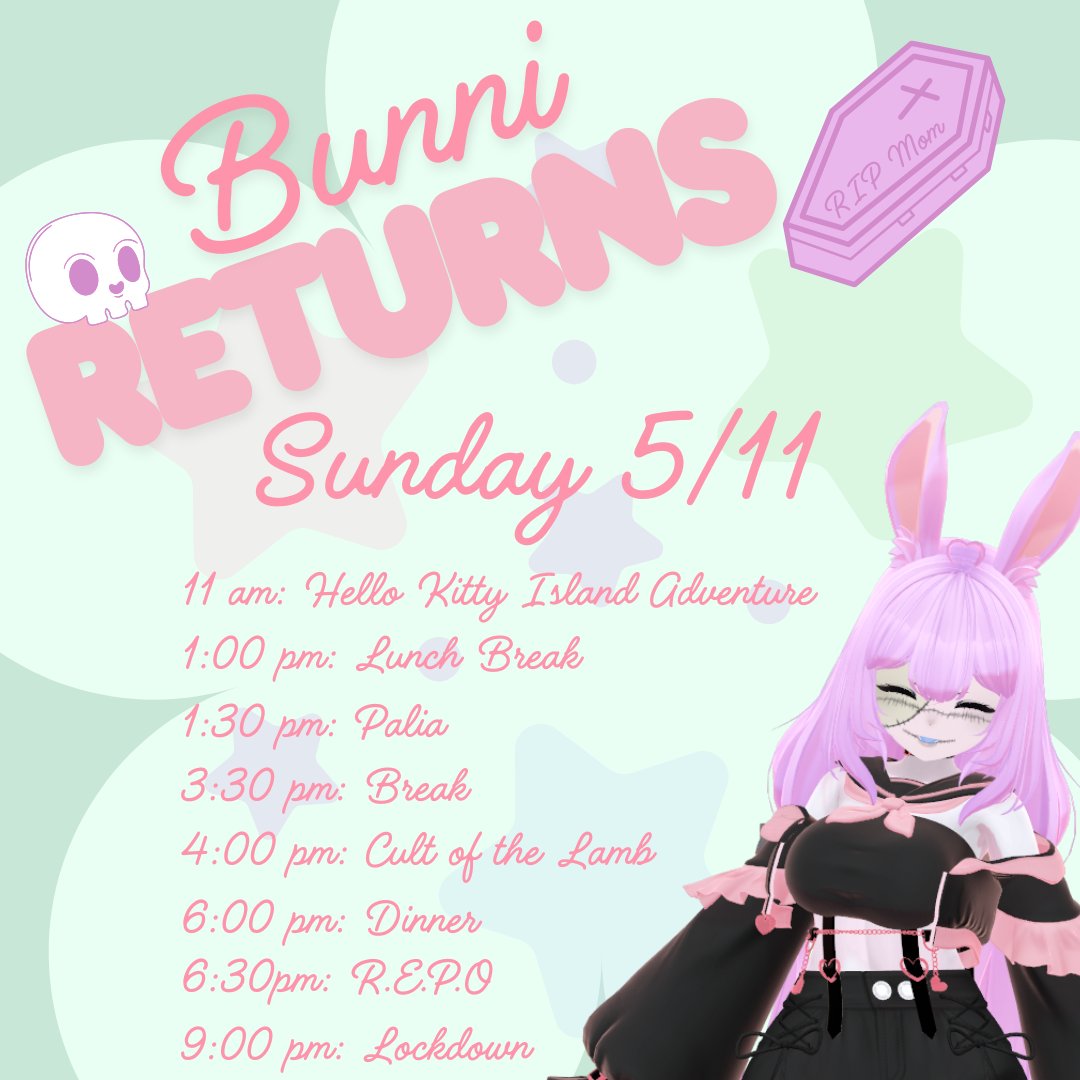 BunnibriX3's tweet image. Hello All! A lot has happened in life.

My mother passed in January and She was my best friend.

In honor of mothers day and my return to stream I will be doing a all day stream!

Starting with cozy games and moving over to coop in the evening

 #ripmom #cozygamer #spookystreamer