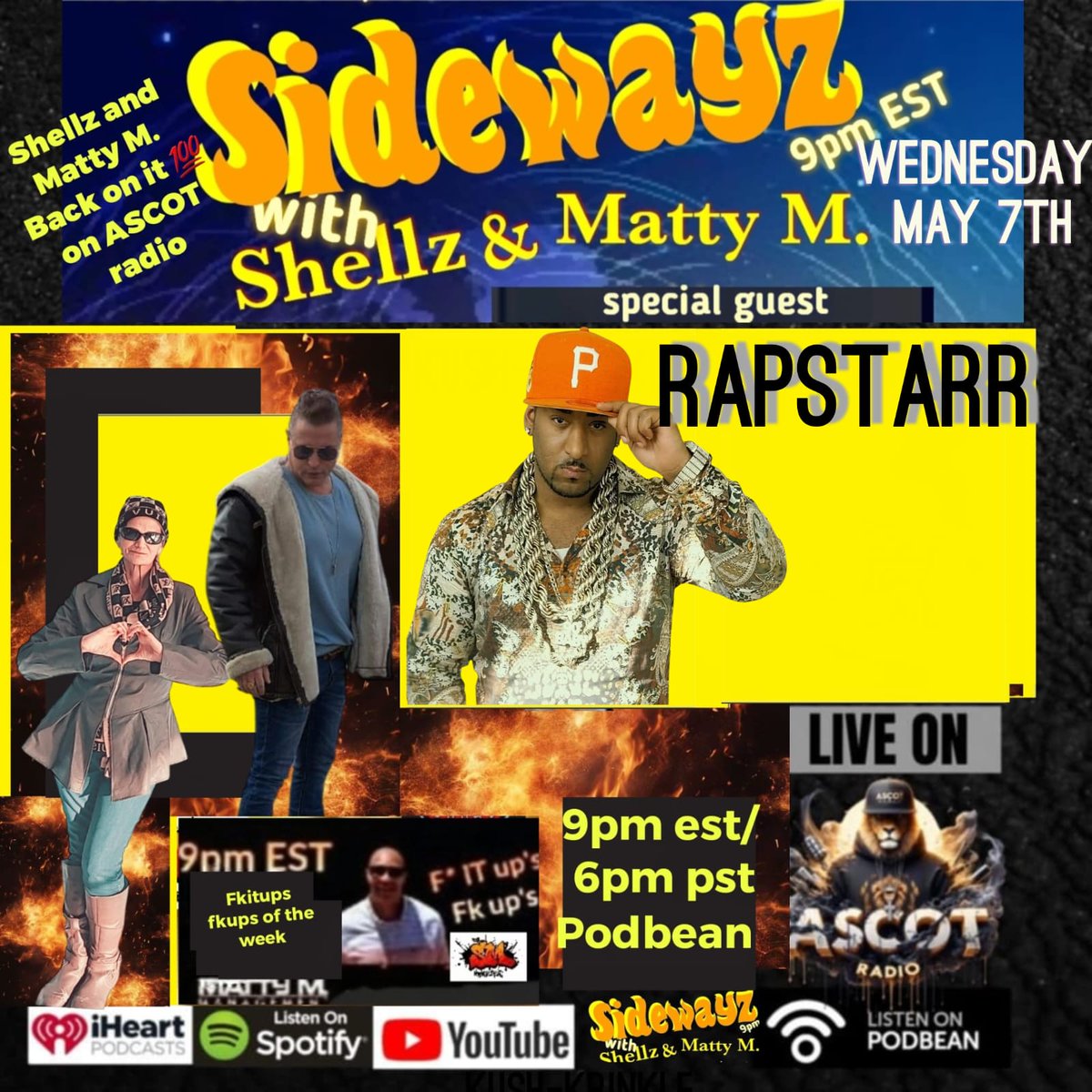 Tonight at 9pm Est. Sidewayz With Shellz &amp; Matty M. on Podbean.

With Special Guest RapStarr.

<a href="/SidewayzWithSM/">Sidewayz With Shellz & Matty M.</a> <a href="/sbug926/">Shellie Davis</a> <a href="/MattyManagement/">Matty M.</a> <a href="/podbeancom/">Podbean</a> 
#SidewaysWithShellzAndMattyM 
#Shellhigh #MattyM