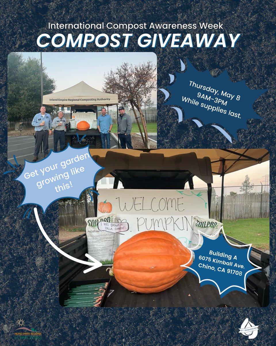 IEUAwater's tweet image. Don’t forget—our #InternationalCompostAwarenessWeek giveaway is happening tomorrow! Stop by the Building A parking lot of our Chino Headquarters on Thursday, May 8, from 9 AM to 3 PM to pick up your free bagged SoilPro compost (while supplies last).

Provided by the Inland Empire…