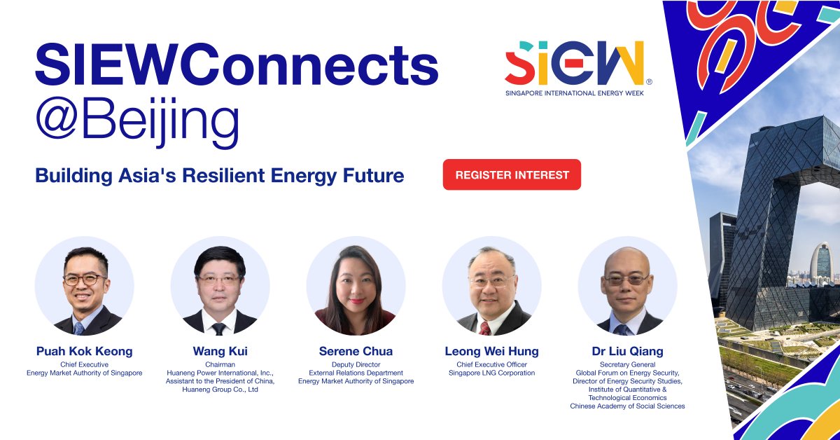 Join our speakers on 19 May at SIEWConnects@Beijing for insights into the role of natural gas in 'Building Asia's Resilient Energy Future'!

Be part of the conversation—register your interest now: go.gov.sg/siewconbeijing…  

#SIEW2025 #SIEWConnects
