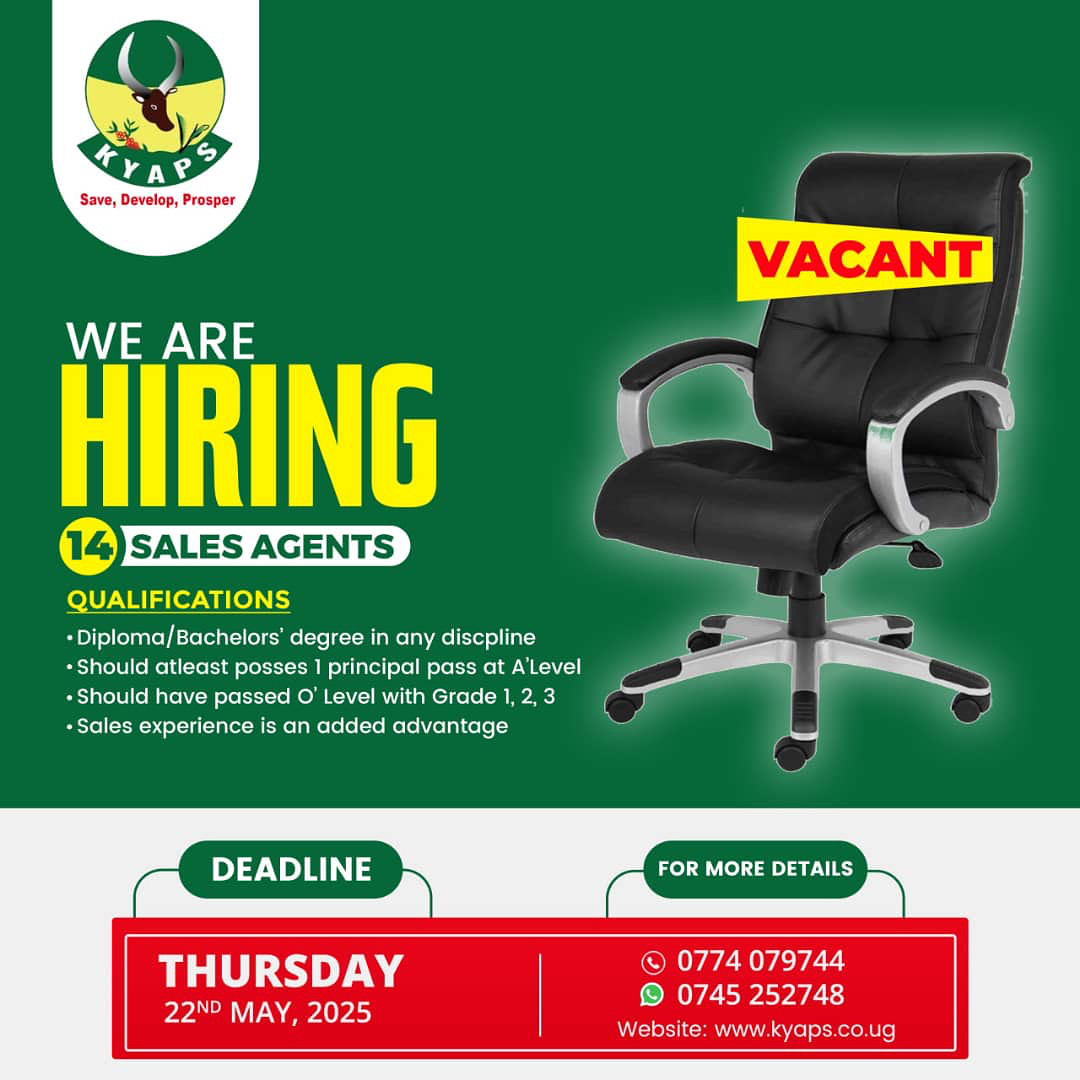 Ready to grow your career? 
We're hiring Sales Agents! 📢 
Apply now – Deadline 22nd May 2025. 

#KYAPS
