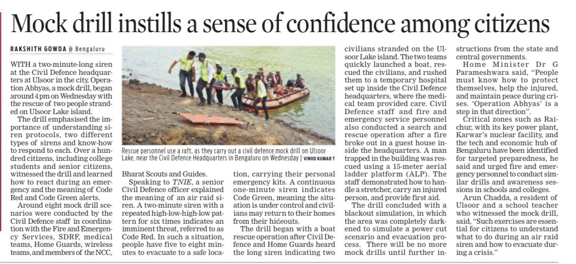 rakshithgowda06's tweet photo. #OperationAbhyaas in #Bengaluru provided awareness about the two types of siren protocols, how to respond, & the evacuation process using an emergency kit during a hostile attack.
#mockdrills #CivilDefence
@XpressBengaluru @NewIndianXpress
https://t.co/yVJuEzevzM https://t.co/KiKmvvyfBT
