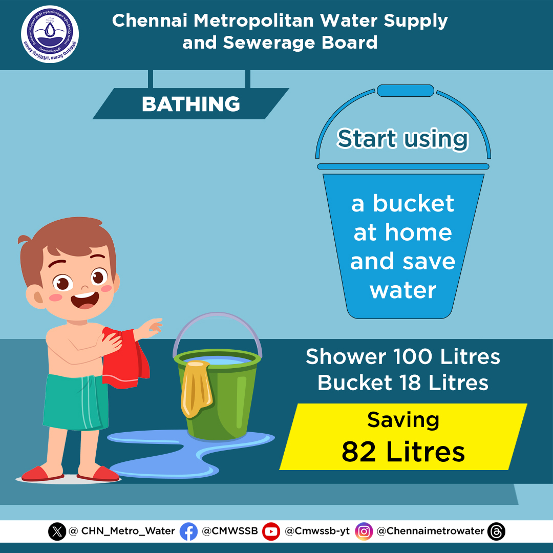 Chennai Metro Water (@chn_metro_water) on Twitter photo Start using a bucket at home and save water
#CMWSSB | #ChennaiMetroWater | <a href="/TNDIPRNEWS/">TN DIPR</a> | <a href="/CMOTamilnadu/">CMOTamilNadu</a> | <a href="/KN_NEHRU/">K.N.NEHRU</a> | <a href="/tnmaws/">TN_MAWS</a> | <a href="/PriyarajanDMK/">Priya</a> | <a href="/RAKRI1/">Dr J Radhakrishnan IAS</a> | <a href="/MMageshkumaar/">Saidai Mu Mageshkumaar</a> | <a href="/rdc_south/">Regional Deputy Commissioner (South), GCC</a> | <a href="/kgbias/">Kumaragurubaran (KGB)</a> Start using a bucket at home and save water
#CMWSSB | #ChennaiMetroWater | <a href="/TNDIPRNEWS/">TN DIPR</a> | <a href="/CMOTamilnadu/">CMOTamilNadu</a> | <a href="/KN_NEHRU/">K.N.NEHRU</a> | <a href="/tnmaws/">TN_MAWS</a> | <a href="/PriyarajanDMK/">Priya</a> | <a href="/RAKRI1/">Dr J Radhakrishnan IAS</a> | <a href="/MMageshkumaar/">Saidai Mu Mageshkumaar</a> | <a href="/rdc_south/">Regional Deputy Commissioner (South), GCC</a> | <a href="/kgbias/">Kumaragurubaran (KGB)</a>