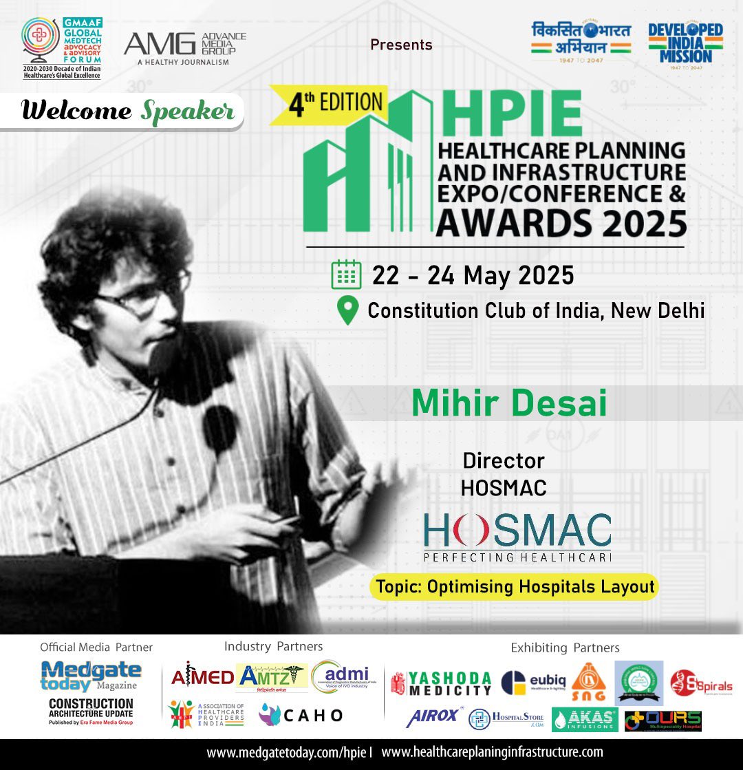 We’re delighted to share that our Director, Mihir Desai, will be speaking at the 4th Edition of HPIE 2025 – Healthcare Planning and Infrastructure Expo/Conference &amp; Awards.

Looking forward to valuable insights on designing smarter and more efficient hospital layouts!
