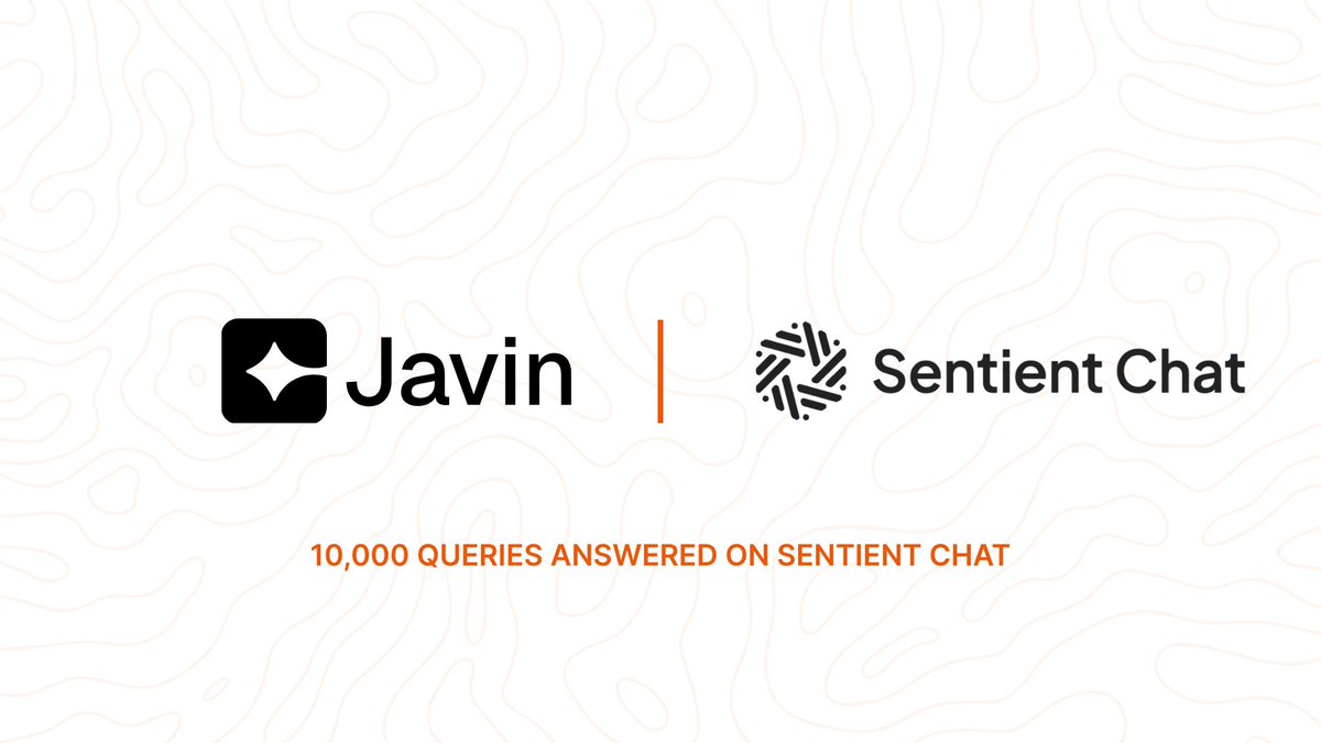 Javin AI (@askjavin) on Twitter photo Javin answered 10,000+ queries on Sentient Chat.
It’s still day one.
To mark this milestone, we’re launching an NFT mint and giving away 100 Sentient Chat early access codes.
How to join:
- Like + RT this tweet
- Follow @AskJavin and <a href="/sentient_chat/">Sentient Chat</a>
- Mint the NFT Javin answered 10,000+ queries on Sentient Chat.
It’s still day one.
To mark this milestone, we’re launching an NFT mint and giving away 100 Sentient Chat early access codes.
How to join:
- Like + RT this tweet
- Follow @AskJavin and <a href="/sentient_chat/">Sentient Chat</a>
- Mint the NFT