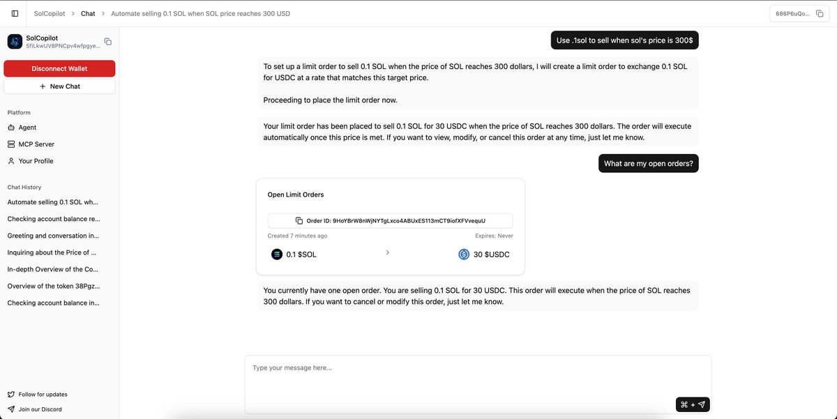 For developers, you are able to use the MCP endpoint we provide and create bots with all the available tooling, such as managing limit orders: