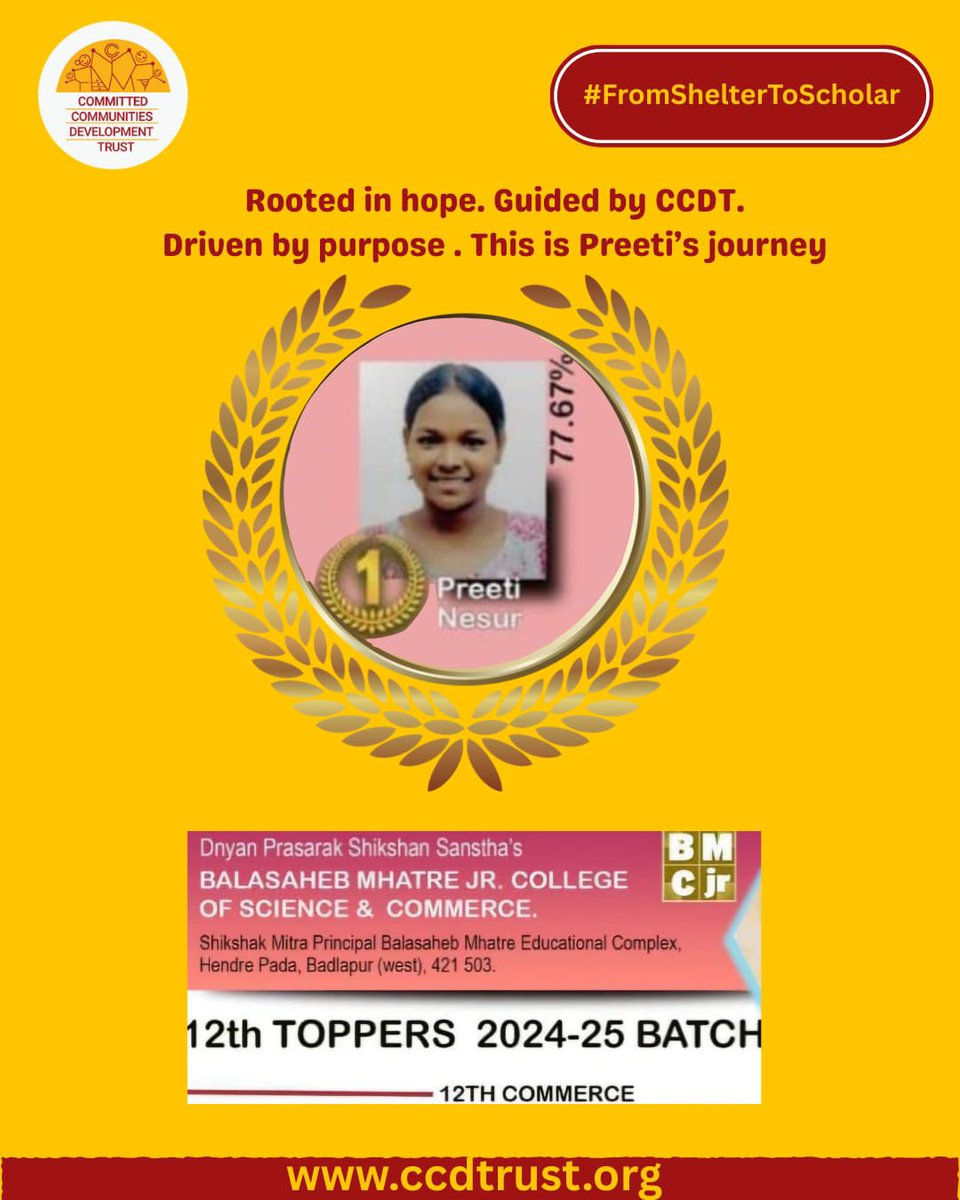 From shelter to scholar, her journey is proof that when hope meets opportunity, anything is possible.
And today, CCDT is not just part of her story - we are proud of the young woman she’s become.
#CCDT #SuccessStory #FromShelterToScholar  #GirlsWithDreams #EveryChildCounts