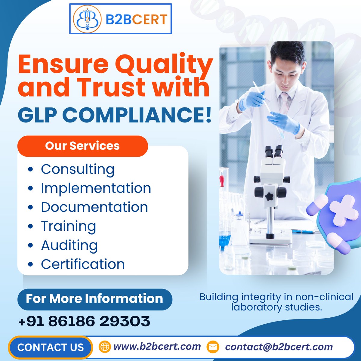 b2bcert's tweet image. Ensure Quality and Trust with GLP Compliance!
Building integrity in non-clinical laboratory studies
#GLPCompliance #GoodLaboratoryPractice #QualityAssurance #PublicHealth #ProductSafety #LaboratoryStandards #RegulatoryCompliance #SafeProducts #TrustAndIntegrity #Mongolia #Myanmar