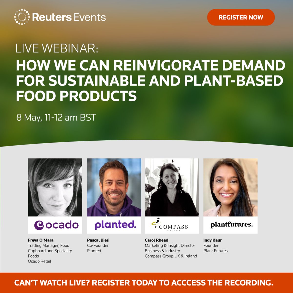 #WebinarAlert! MAY 8, 11AM-12PM BST — 
<a href="/reutersevents/">Reuters Events</a> will be hosting a webinar to discuss reigniting the demand for sustainable and plant-based food products. Last chance to register — watch live or receive the recording directly in your inbox ➡ events.reutersevents.com/reinvigorate-s…