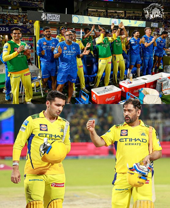 AK 🤝 Thala Finish That 𝕎 feeling in the dugout! 🥳 📹 Credits: Twitter/ChennaiIPL
