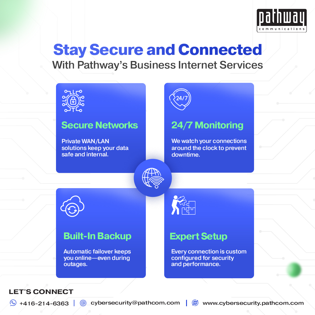 Pathway (@pathcom) on Twitter photo Security isn’t optional, and neither is staying connected.
With Pathway’s Business Internet Services, we’ve got you covered for both.
🔗 bit.ly/3Irwy1z
📞 416-214-6363
📧 sales@pathcom.com
#PathwayCommunications #BusinessInternet #NetworkSecurity Security isn’t optional, and neither is staying connected.
With Pathway’s Business Internet Services, we’ve got you covered for both.
🔗 bit.ly/3Irwy1z
📞 416-214-6363
📧 sales@pathcom.com
#PathwayCommunications #BusinessInternet #NetworkSecurity