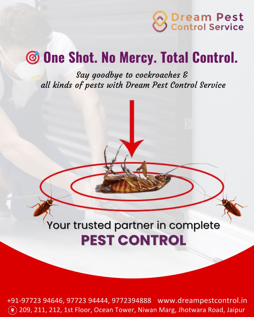 DreamPest's tweet image. Say goodbye to cockroaches, termites, and all kinds of pests with Dream Pest Control Service – your trusted partner for a pest-free environment!

dreampestcontrol.in 

#DreamPestControl #CockroachFreeHome #PestControlJaipur #NoMorePests #SafeAndEffective