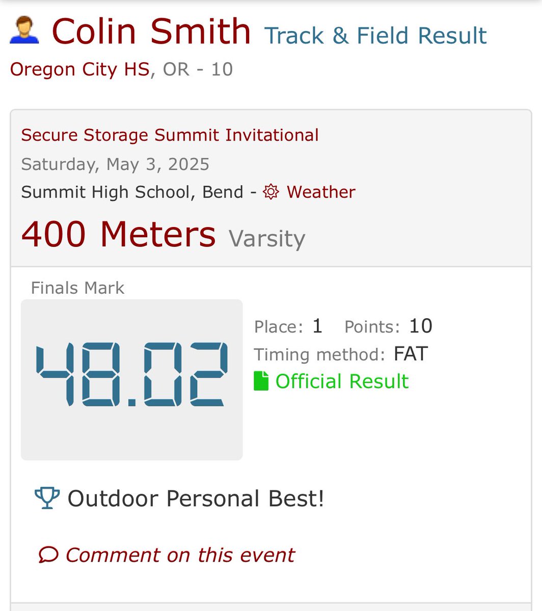 Big PRs in the last week 
48.02 U.S #8 for 2027/Oregon #1
21.64 U.S #54 for 2027/Oregon #4