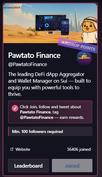 🔈 GiveRep Airdrop — <a href="/PawtatoFinance/">Pawtato Finance | Sui</a> is also Live on <a href="/GiveRep/">GiveRep</a> ✔️

—————

🚀 How You can Earn Points ⬇️

1️⃣. Join Giverep Airdrop — giverep.com

🟢 Log in with your X (Twitter) account.

📌 Detailed Guide on Giverep Airdrop [ Another Big project on Sui ] —