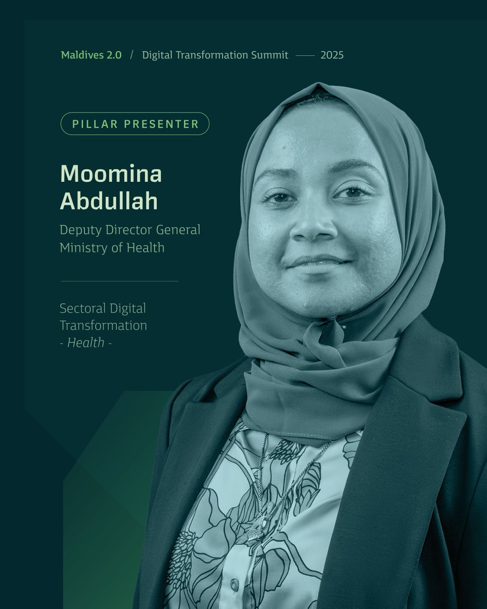Deputy Director General at <a href="/MoHmv/">Ministry of Health</a>, Ms. Moomina Abdullah, will be speaking at the Maldives 2.0 Digital Transformation Summit.

Don’t miss her insights on Sectoral Digital Transformation: Health.

#DigitalGovMv #Maldives