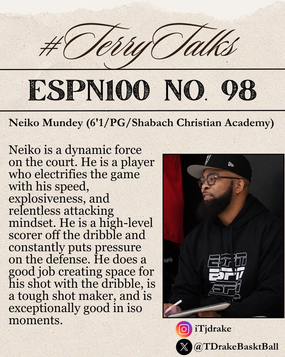 Terry Drake (@tdrakebasktball) on Twitter photo 🚨 #TerryTalks 🚨
Neiko Mundey
ESPN100 No. 98
ESPN Scouting Profile ➡️ insider.espn.com/college-sports…
#PaulBiancardi #ESPN #ESPNRankings <a href="/PaulBiancardi/">Paul Biancardi</a> <a href="/SCNext/">SportsCenter NEXT</a> <a href="/NeikoMundey/">Neiko mundey</a> 🚨 #TerryTalks 🚨
Neiko Mundey
ESPN100 No. 98
ESPN Scouting Profile ➡️ insider.espn.com/college-sports…
#PaulBiancardi #ESPN #ESPNRankings <a href="/PaulBiancardi/">Paul Biancardi</a> <a href="/SCNext/">SportsCenter NEXT</a> <a href="/NeikoMundey/">Neiko mundey</a>