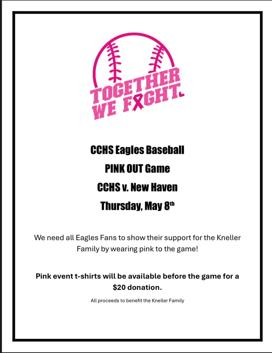 🚨SENIOR NIGHT TOMORROW🚨
COME OUT TO THE BASEBALL FIELD AND SUPPORT OUR SENIORS AND BREAST CANCER AWARENESS.
🌸PINK OUT🌸
STUDENTS GET IN FREE.