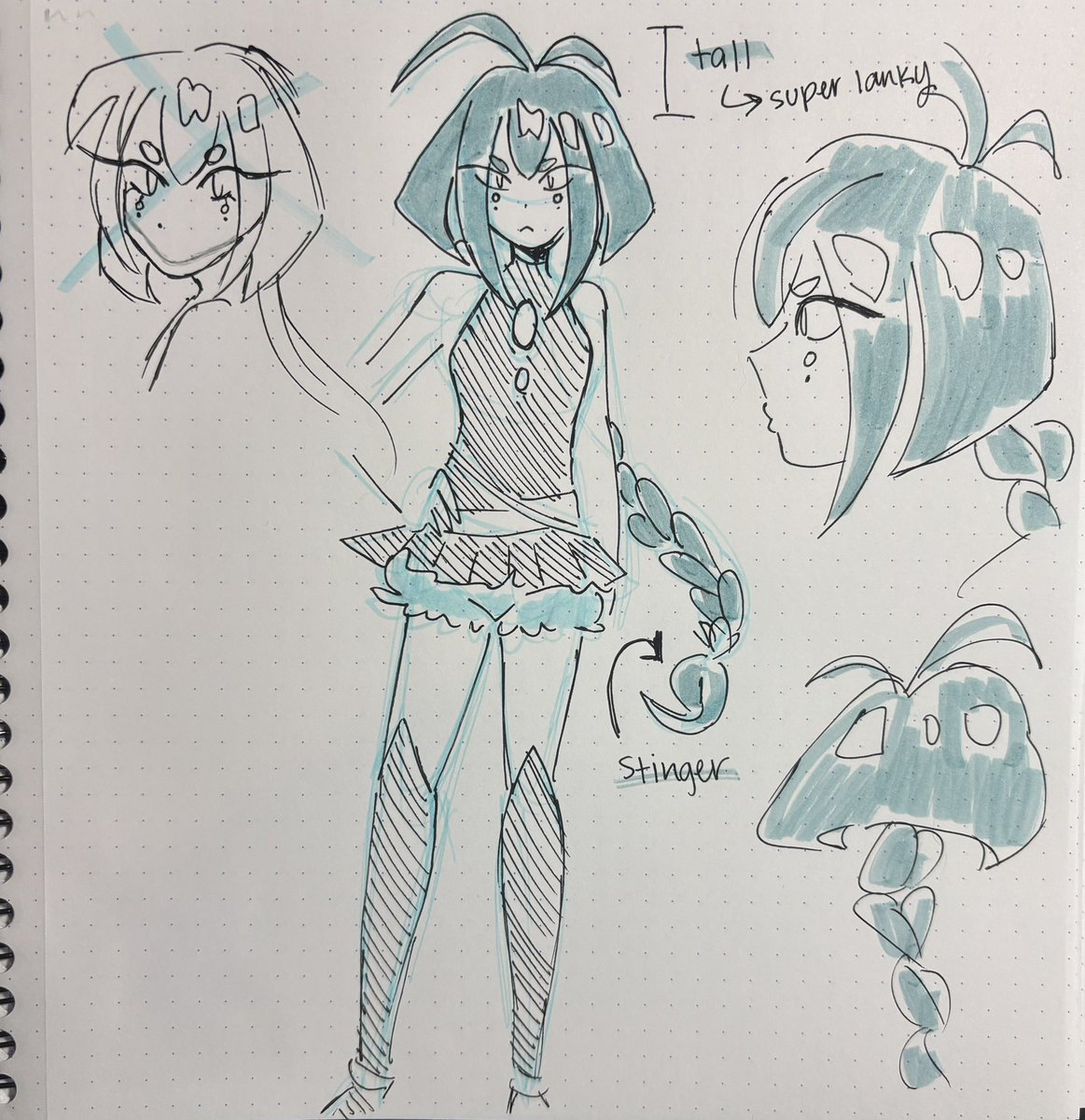 dont post much but watching the character design ep made me put my ipad down and try making a stingray gal myself!!! it was the immediate hair i thought of when it was brought up
 #spilledink #emirichu #daidus