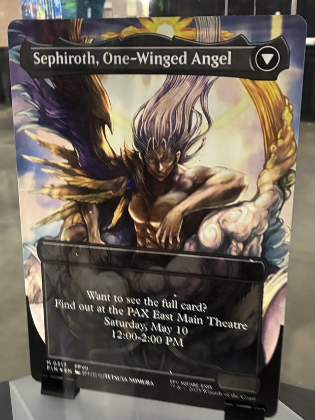 MTG x FF teasers for extended art cards for Kefka (Yoshitaka Amano) and  Sephiroth (Tetsuya Nomura) at #PAXEast2025.