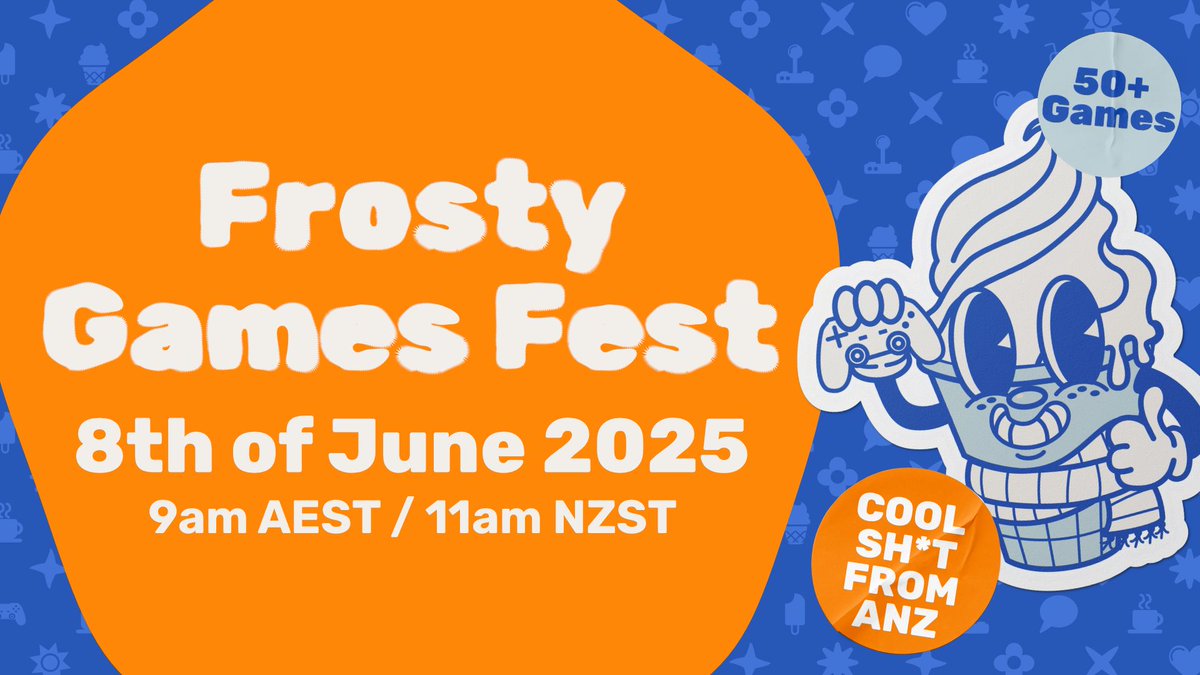 ❄️ Frosty Games Fest will premiere Sun, June 8
⏰ Tune in at 9am AEST, 11am NZT, or 4pm PDT (June 7)!
🍦 With 50+ games set to be featured, the lineup is chocka-block with some of ANZ's finest. 

We can't wait to share our first ever showcase with you! 💙