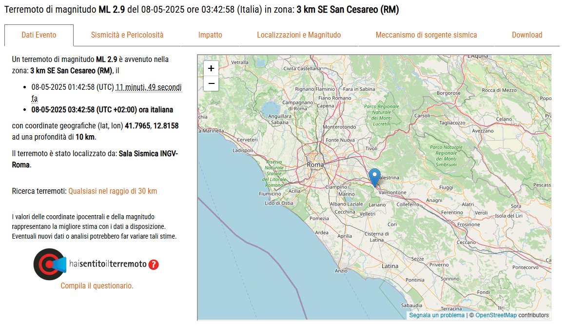 TenLaughter's tweet photo. Una breve scossa di terremoto di magnitudo 2.9 è stata registrata a San Cesareo (Roma) alle ore 03:42:58 https://t.co/u0D5pSvKB2