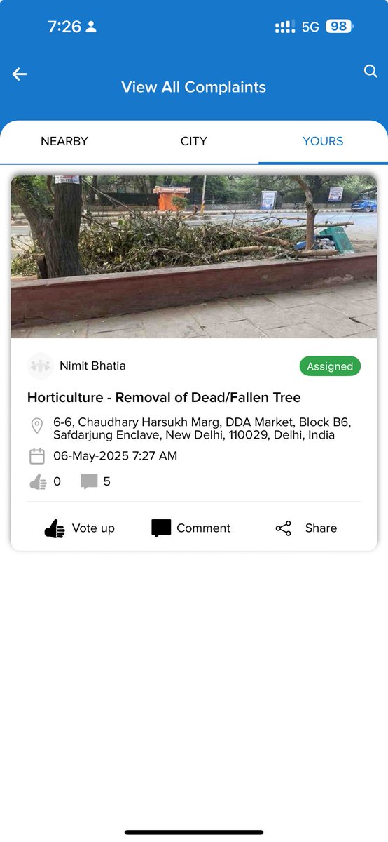 nimitbhatia89's tweet photo. ⁦It’s been a week and no removal of fallen trees, dustbins broken. There are at least 2-3 more such sites around B6 Safdarjung Enclave &amp; Deer Park. No action - MCD311 App ticket attached ⁦@gupta_rekha⁩ ⁦@DelhiCM25⁩ ⁦⁦@upadhyaysbjp⁩ https://t.co/MAFWcedjou