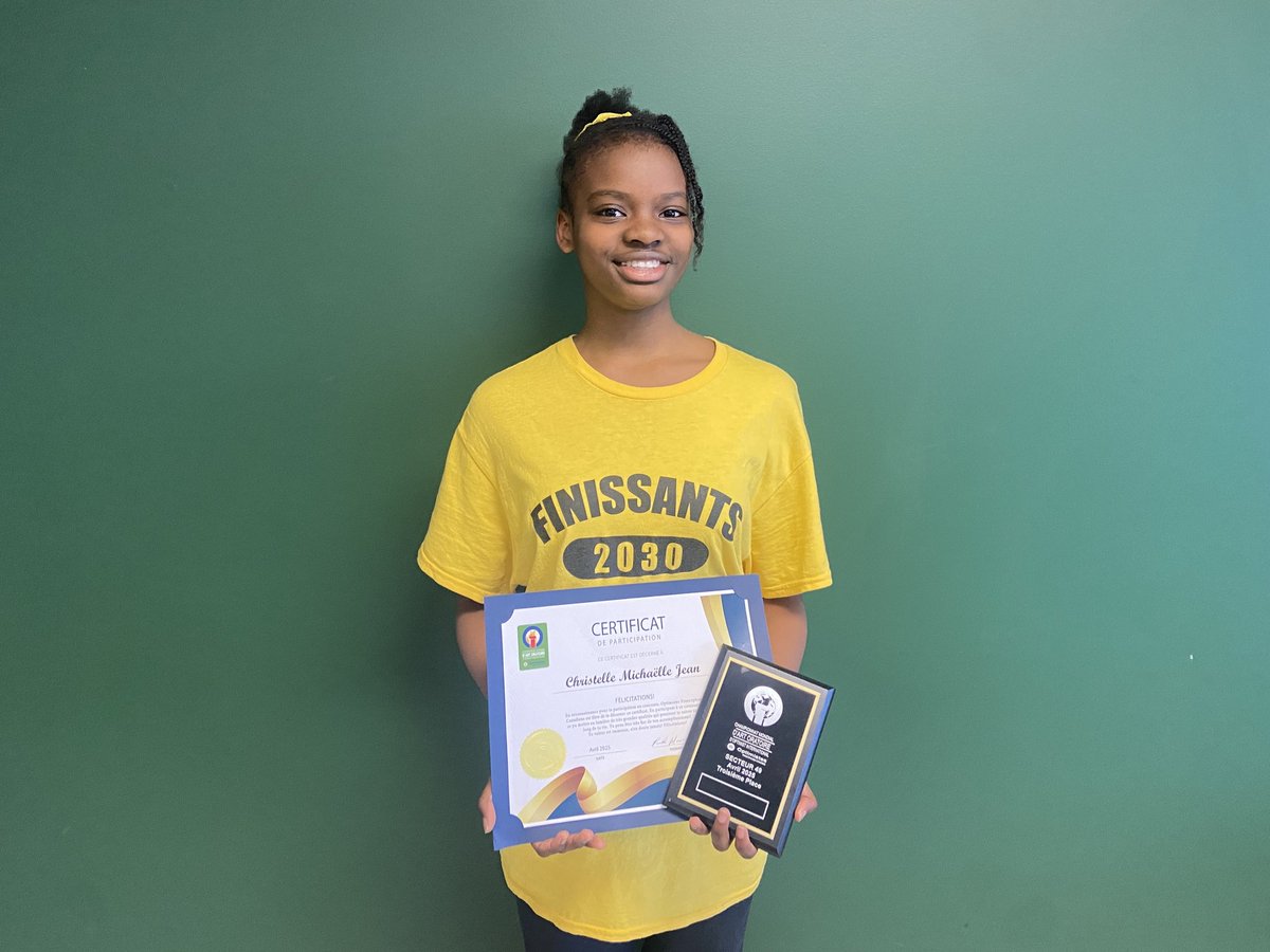 🌟 FÉLICITATIONS à Christelle Reyna Michaelle Jean pour sa superbe performance et sa 3ᵉ place à la compétition régionale du Concours d'art oratoire du Club optimiste. Elle a représenté avec brio le secteur Est d’Ottawa. BRAVO 🎉