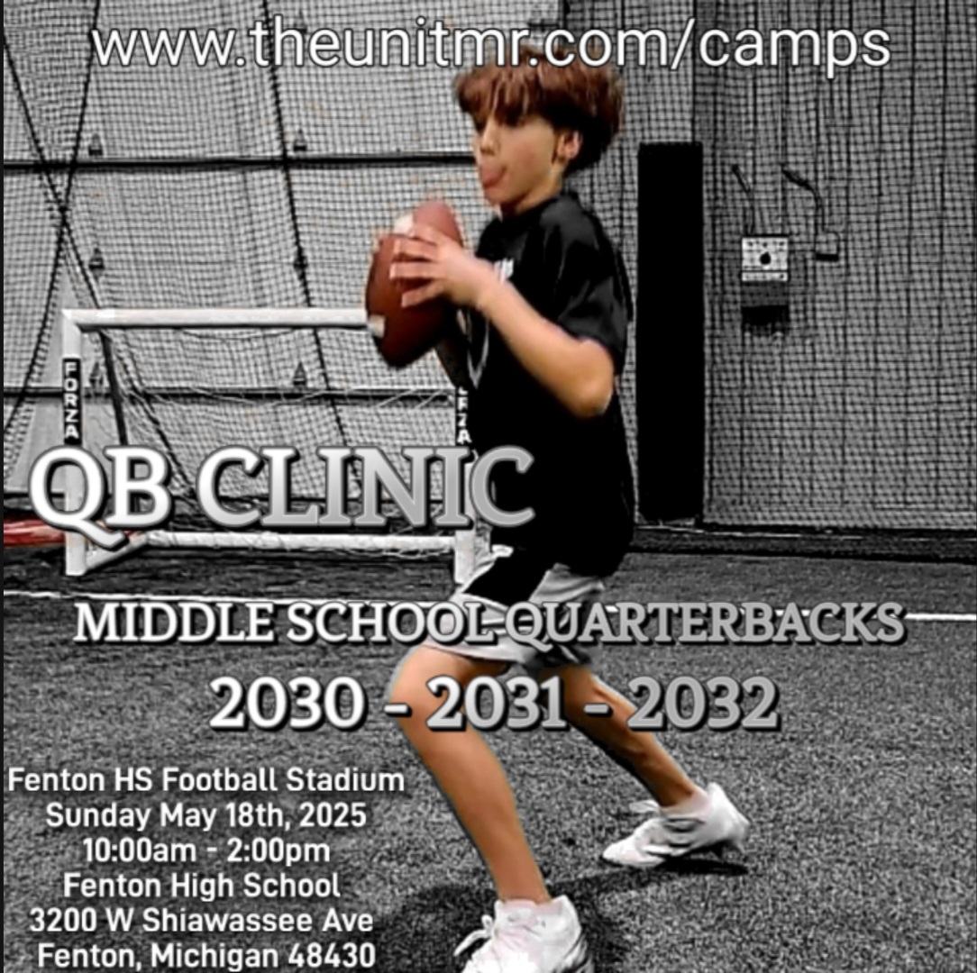Joe Tramble (@tramblejoe) on Twitter photo THEUNIT MIDWEST RECRUITMENT
QB CLINIC <a href="/QBHitList/">QBHitList.com</a> <a href="/NxtLevelAtx/">Next Level Athletix</a> <a href="/TColston6/">Gunslinger QB Challenge</a> <a href="/RiseAndFireCamp/">Rise & Fire</a> <a href="/matrixqb/">MATRIX QB Training</a> <a href="/nexgenscouting/">Keith Smilie</a>
QB CLINIC MIDDLE SCHOOL
2030 - 2031 - 2032
Fenton High School Football Stadium
3200 W. Shiawassee Ave Fenton, MI
Sunday May 18, 2025 theunitmr.com/Camps/qb-clini… THEUNIT MIDWEST RECRUITMENT
QB CLINIC <a href="/QBHitList/">QBHitList.com</a> <a href="/NxtLevelAtx/">Next Level Athletix</a> <a href="/TColston6/">Gunslinger QB Challenge</a> <a href="/RiseAndFireCamp/">Rise & Fire</a> <a href="/matrixqb/">MATRIX QB Training</a> <a href="/nexgenscouting/">Keith Smilie</a>
QB CLINIC MIDDLE SCHOOL
2030 - 2031 - 2032
Fenton High School Football Stadium
3200 W. Shiawassee Ave Fenton, MI
Sunday May 18, 2025 theunitmr.com/Camps/qb-clini…