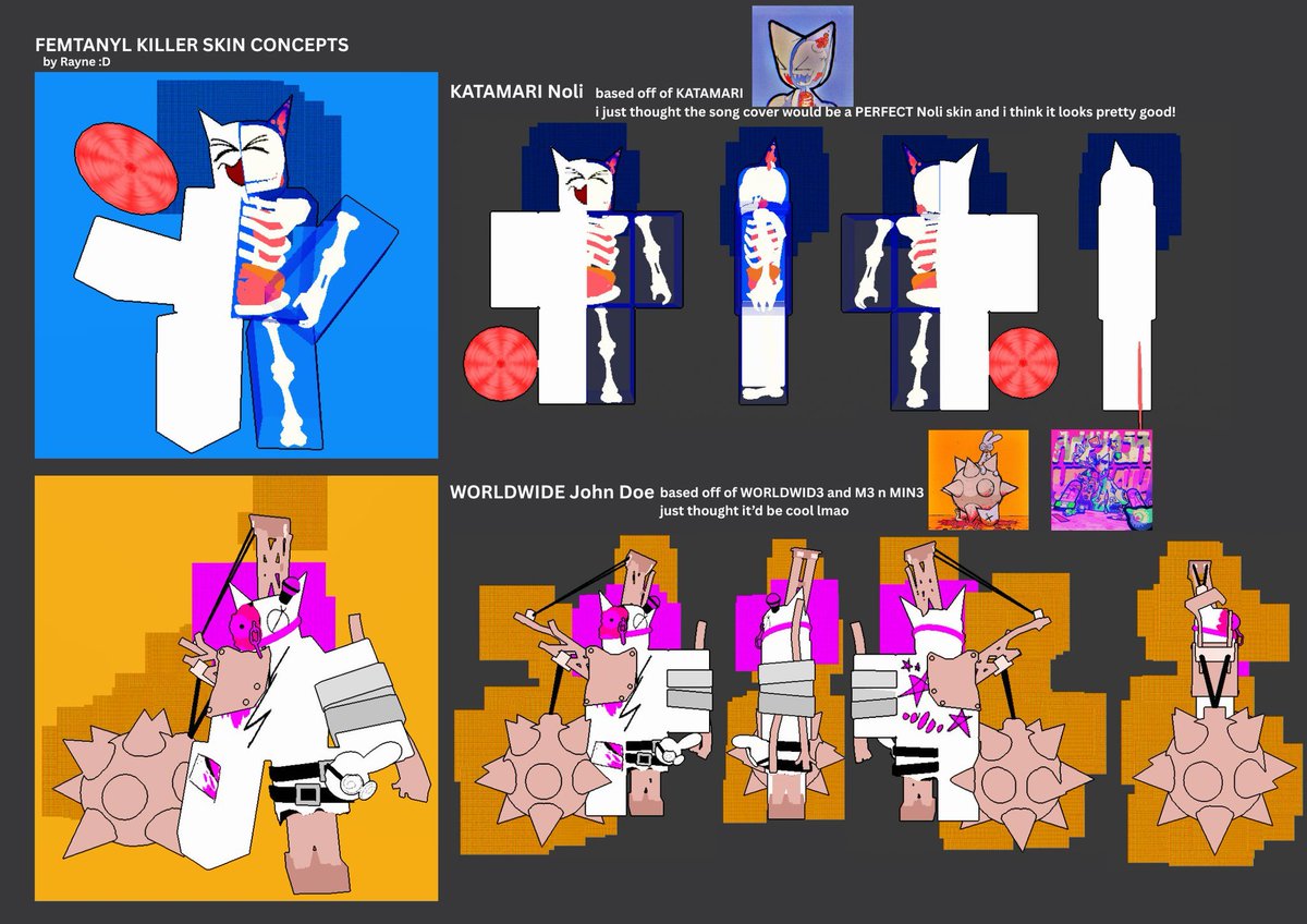 Forsaken_News's tweet image. ❓Skin Concepts❓

|| CONCEPT SKINS ||

These UNOFFICIAL skin concepts for Noli and John Doe, named "KATAMARI Noli" and "WORLDWIDE John Doe"!
Made by: @guycalledrayne!

#Forsaken #forsakenroblox #forsakenart #Femtanyl #Noli #JohnDoe #johndoeforsaken