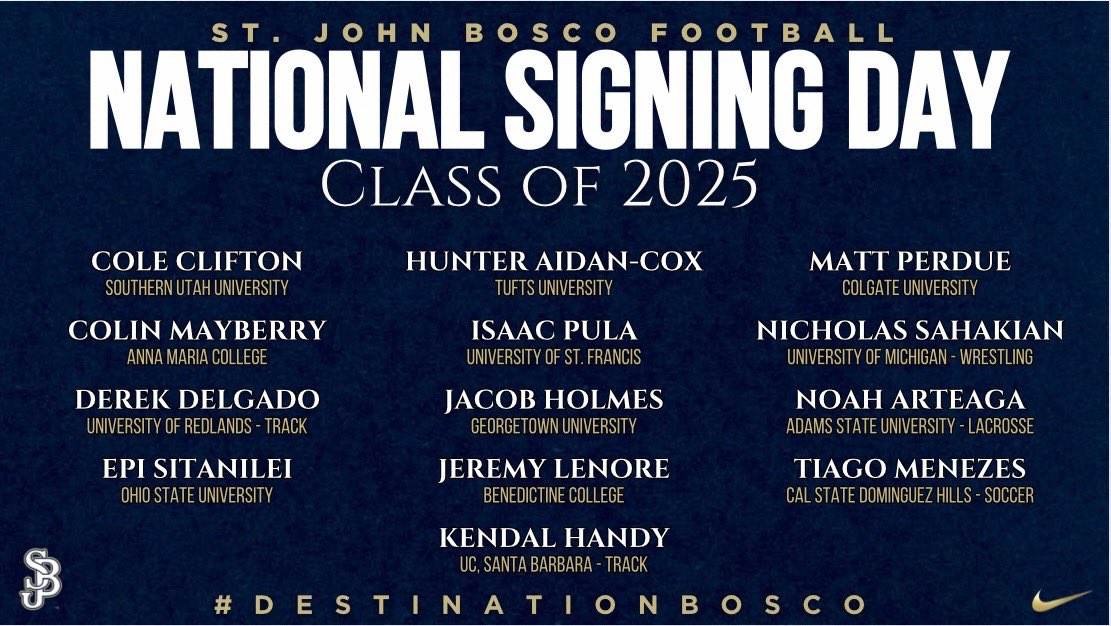 Congratulations to our Senior Football players who announced their collegiate choices today at our National Signing Day Ceremony!  #DestinationBosco #Braves4Life